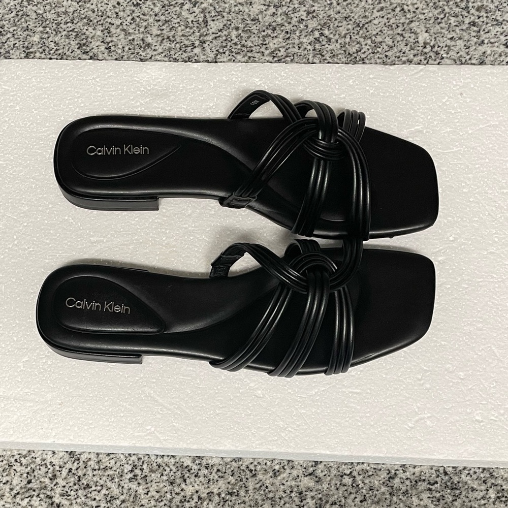 NWT Calvin Klein Flat Sandals, Square Toe Brand NEW, Great Price, Size 10M